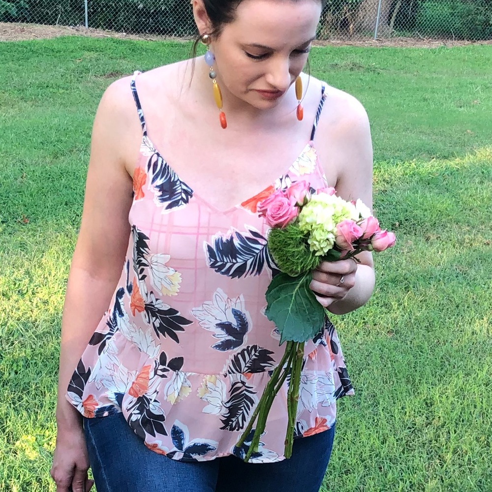 Chiffon Floral/Plaid Peplum Cami Tank